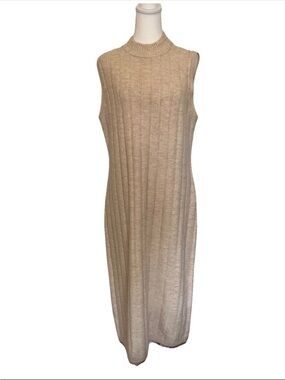 House of Harlow 1960 sleeveless ribbed knit midi sweater dress in Light Beige XL